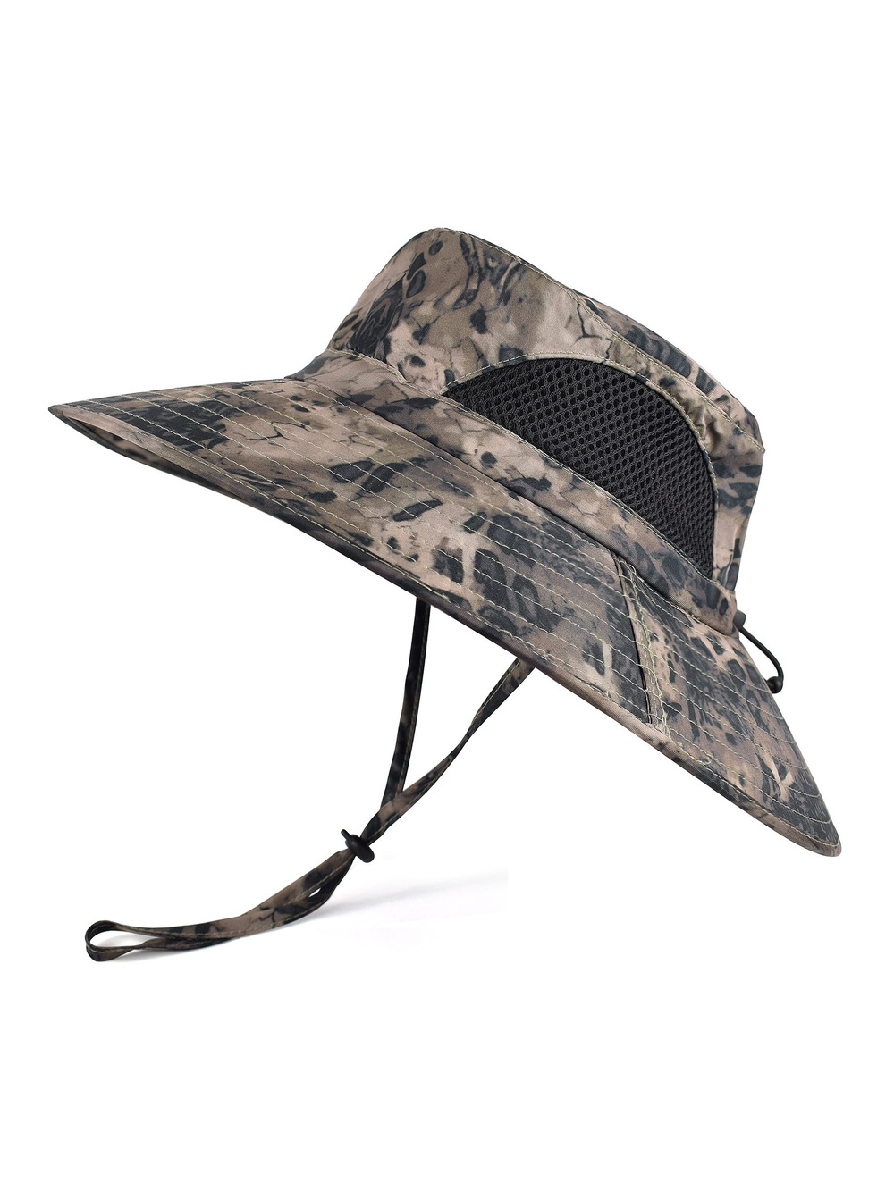Wide Brim Sun Bucket Hat, Waterproof Boonie Hat for Men | Khaki (Camo) | Size OS